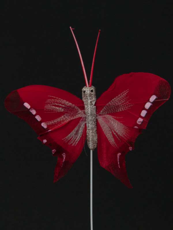 Draad Rekwisieten Uitdrukkelijk Vlinder op draad - 8 cm - rood - per stuk