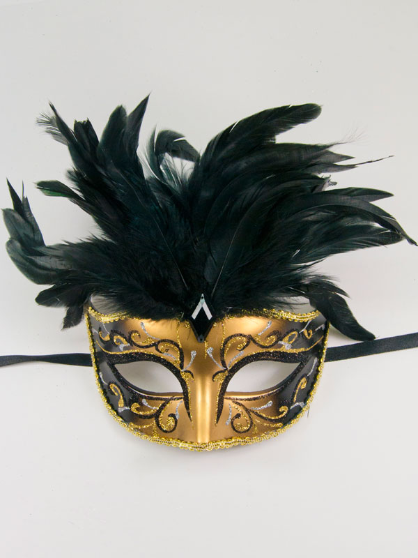 Confronteren emotioneel Verdragen Masker goud met zwarte veren